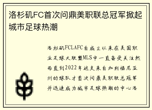 洛杉矶FC首次问鼎美职联总冠军掀起城市足球热潮 洛杉矶FC首次问鼎美职联总冠军掀起城市足球热潮